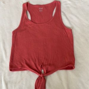 Aerie Red Ribbed Racerback Cropped Front Tie Tank Top size Large